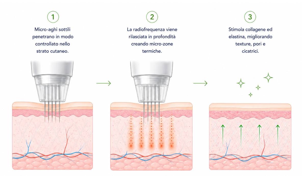 Schema in tre passaggi della radiofrequenza microfrazionata ad aghi